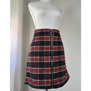 Active USA Gray, Red & Beige Full Zip Plaid Mini Skirt
